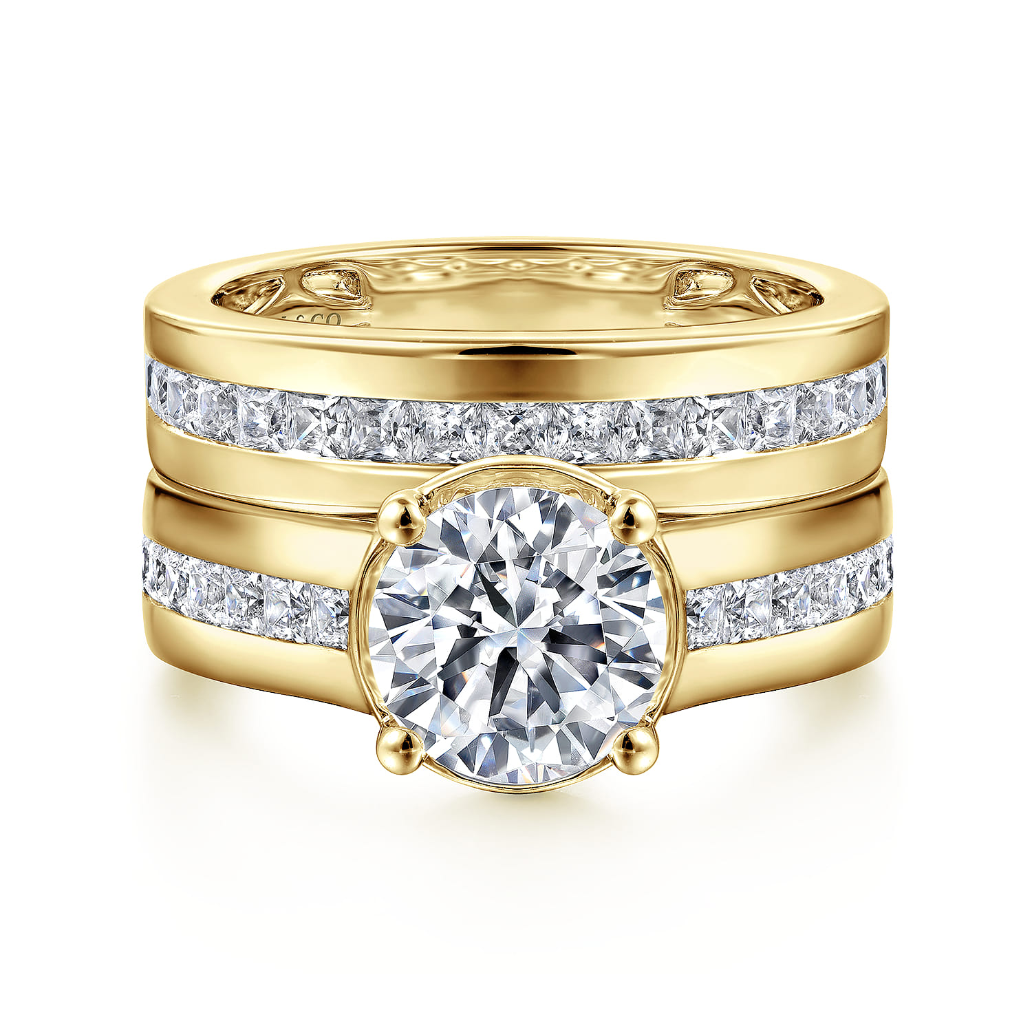 Dennise - 14K Yellow Gold Bezel Prong Wide Band Round Diamond Engagement Ring - 0.5 ct - Shot 4