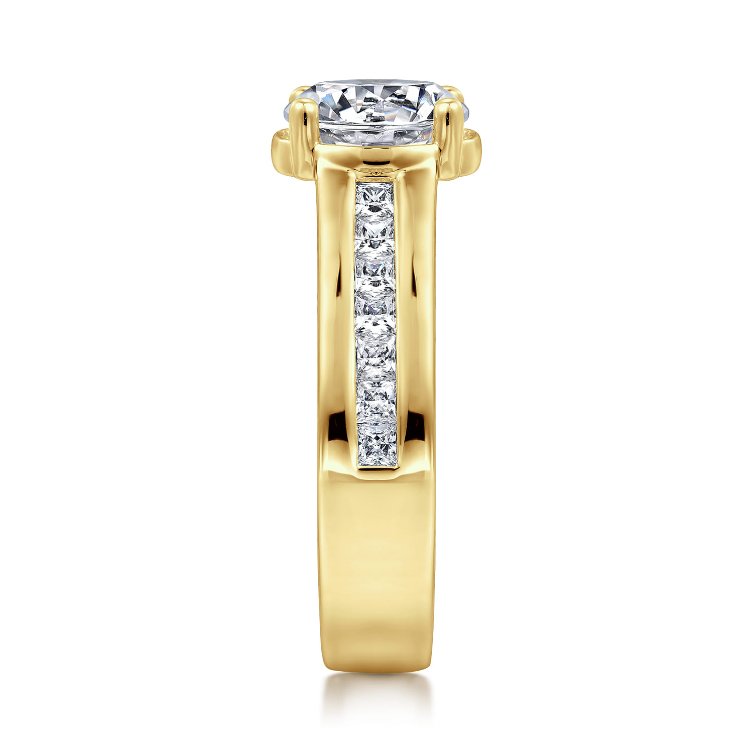 Dennise - 14K Yellow Gold Bezel Prong Wide Band Round Diamond Engagement Ring - 0.5 ct - Shot 5