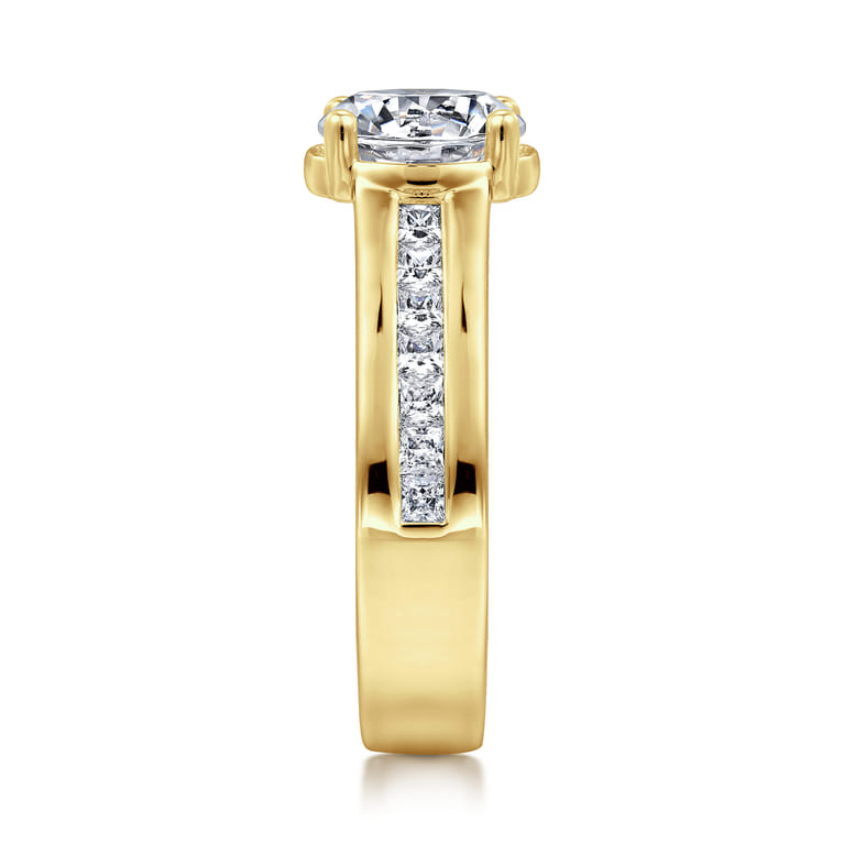 Dennise - 14K Yellow Gold Bezel Prong Wide Band Round Diamond Engagement Ring - 0.5 ct - Shot 5
