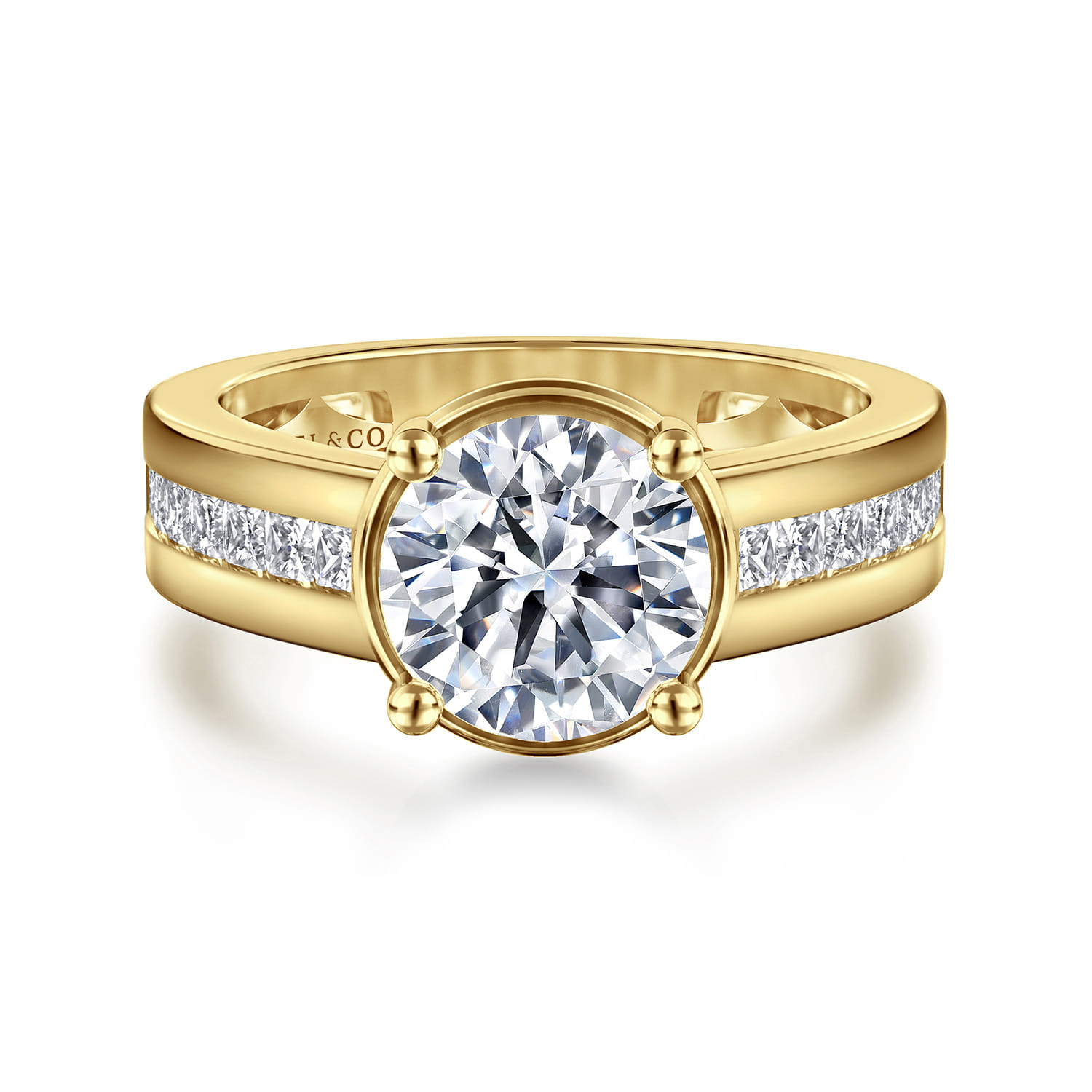 Dennise - 14K Yellow Gold Wide Band Round Diamond Engagement Ring - 0.5 ct - Shot 1