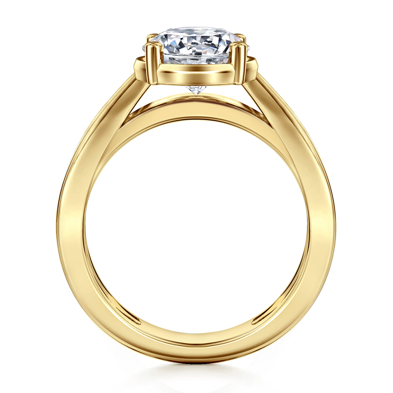 Dennise - 14K Yellow Gold Wide Band Round Diamond Engagement Ring - 0.5 ct - Shot 2