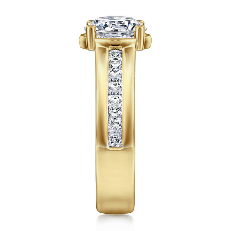 Dennise - 14K Yellow Gold Wide Band Round Diamond Engagement Ring - 0.5 ct - Shot 4