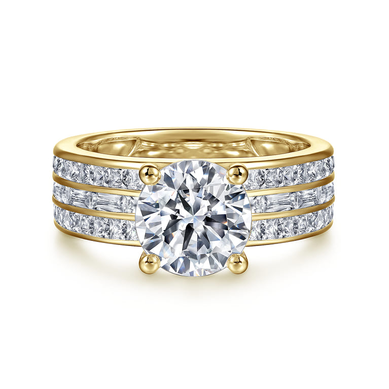 Eedie - 14K Yellow Gold Round Wide Band Diamond Engagement Ring - 1.5 ct - Shot 1