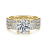 Eedie - 14K Yellow Gold Round Wide Band Diamond Engagement Ring - 1.5 ct
