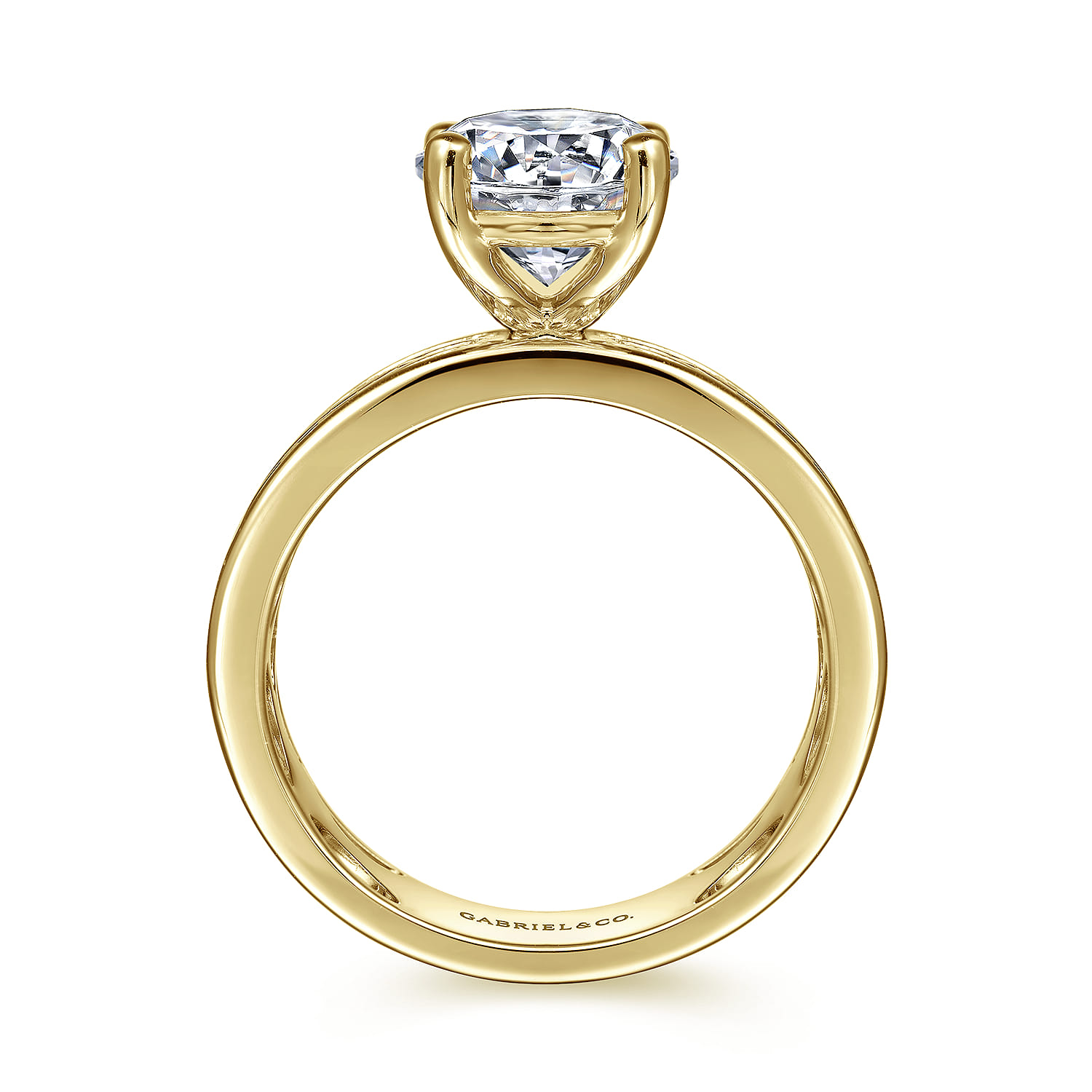 Eedie - 14K Yellow Gold Round Wide Band Diamond Engagement Ring - 1.5 ct - Shot 2