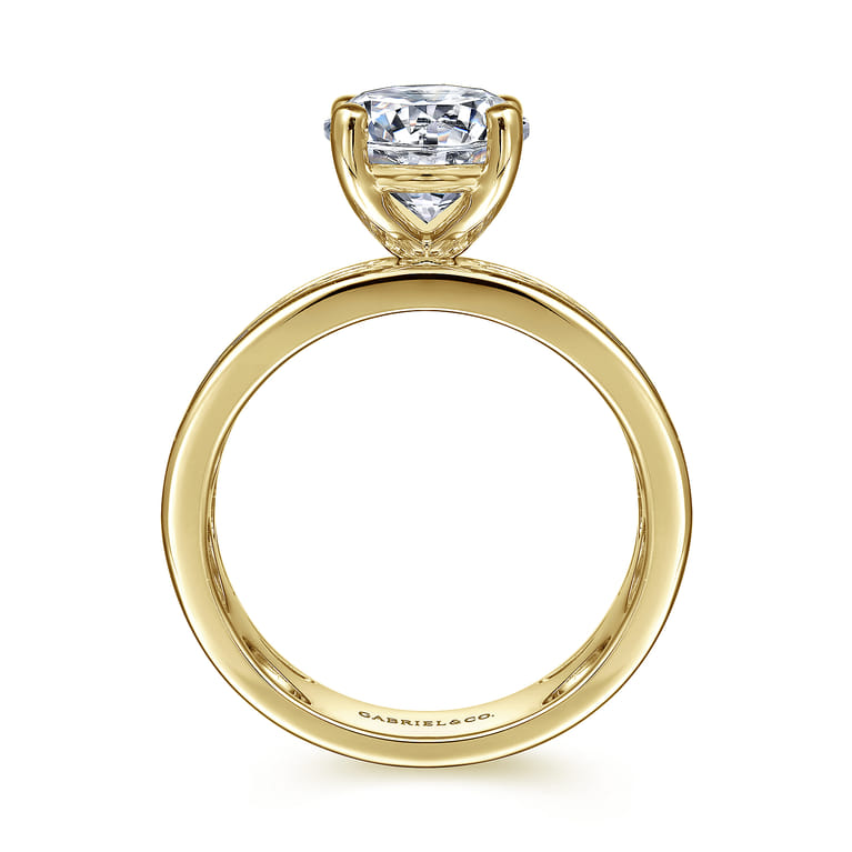 Eedie - 14K Yellow Gold Round Wide Band Diamond Engagement Ring - 1.5 ct - Shot 2