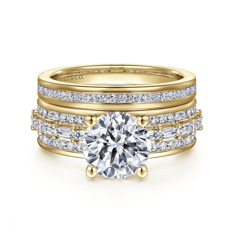 Eedie - 14K Yellow Gold Round Wide Band Diamond Engagement Ring - 1.5 ct - Shot 4