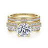Eedie - 14K Yellow Gold Round Wide Band Diamond Engagement Ring - 1.5 ct