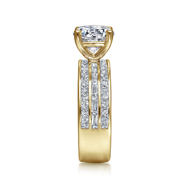 Eedie - 14K Yellow Gold Round Wide Band Diamond Engagement Ring - 1.5 ct - Shot 5