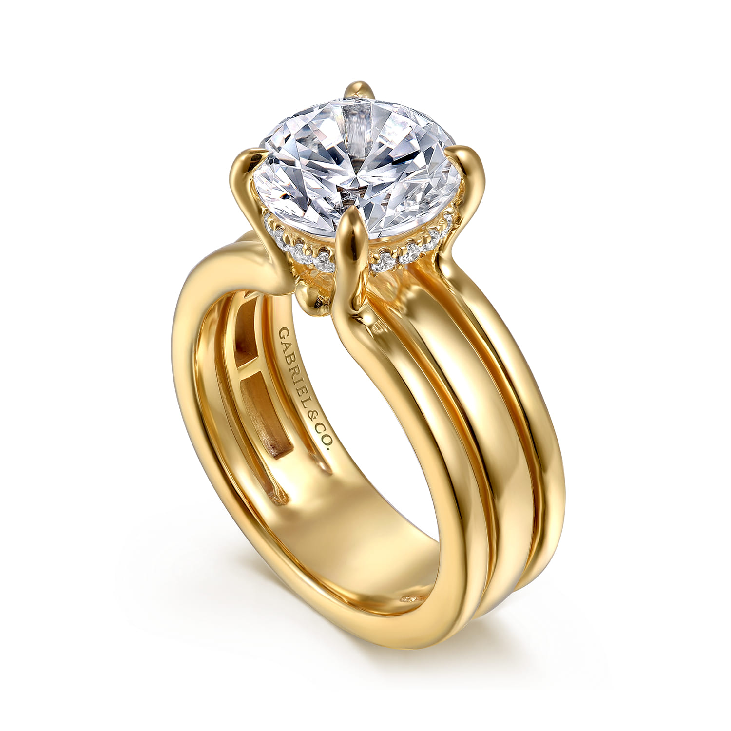Giova - 14K Yellow Gold Round Diamond Engagement Ring - 0.1 ct - Shot 3