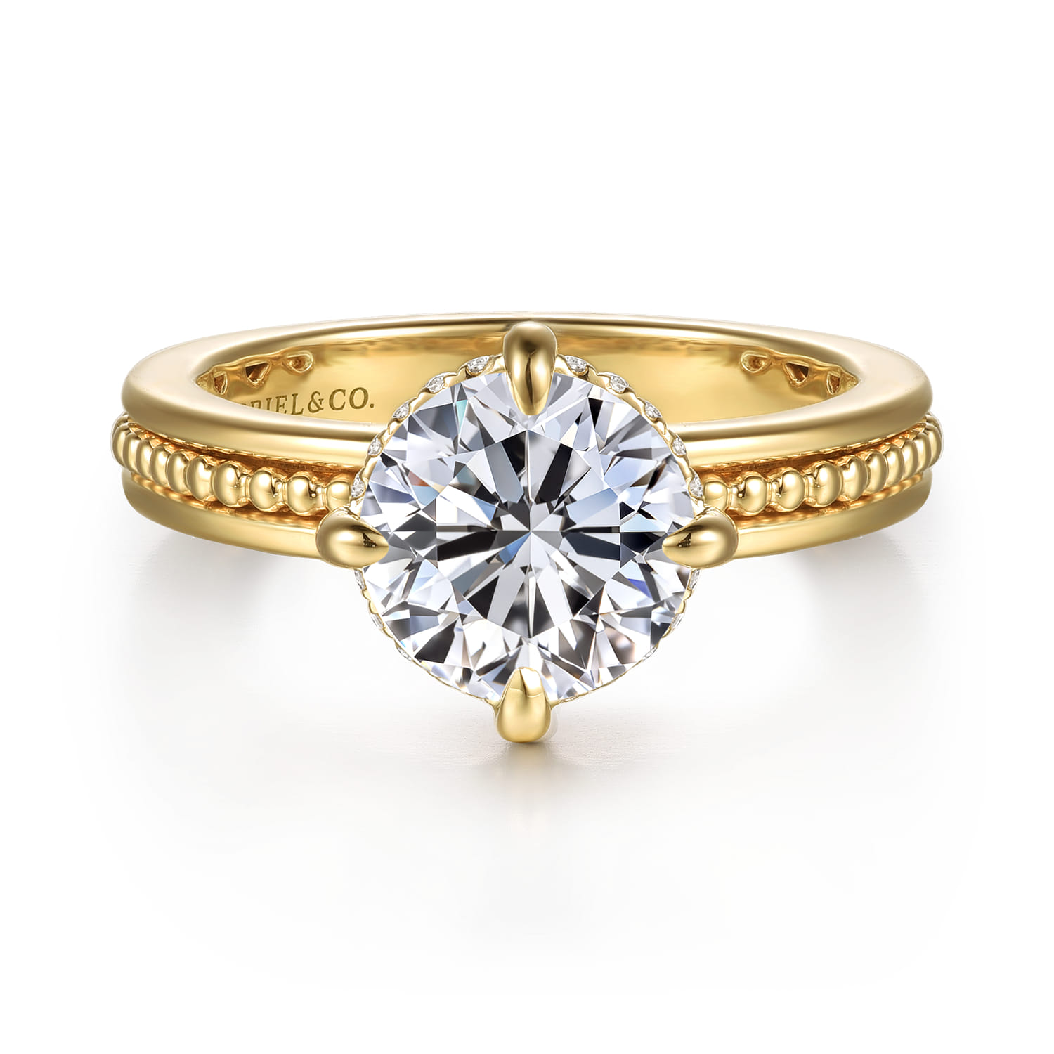 Eniko - 14K Yellow Gold Compass Prong Round Diamond Engagement Ring - 0.08 ct - Shot 1