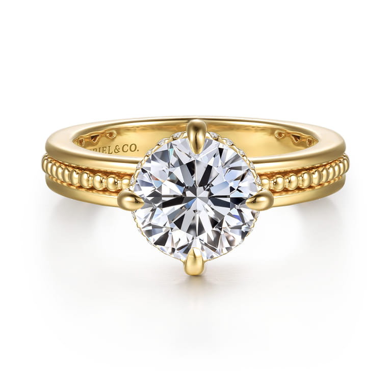 Eniko - 14K Yellow Gold Compass Prong Round Diamond Engagement Ring - 0.08 ct - Shot 1
