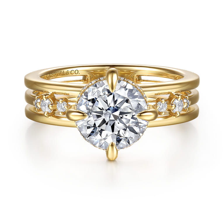 Everlasting - 14K Yellow Gold Compass Prong Round Diamond Engagement Ring - 0.17 ct - Shot 1