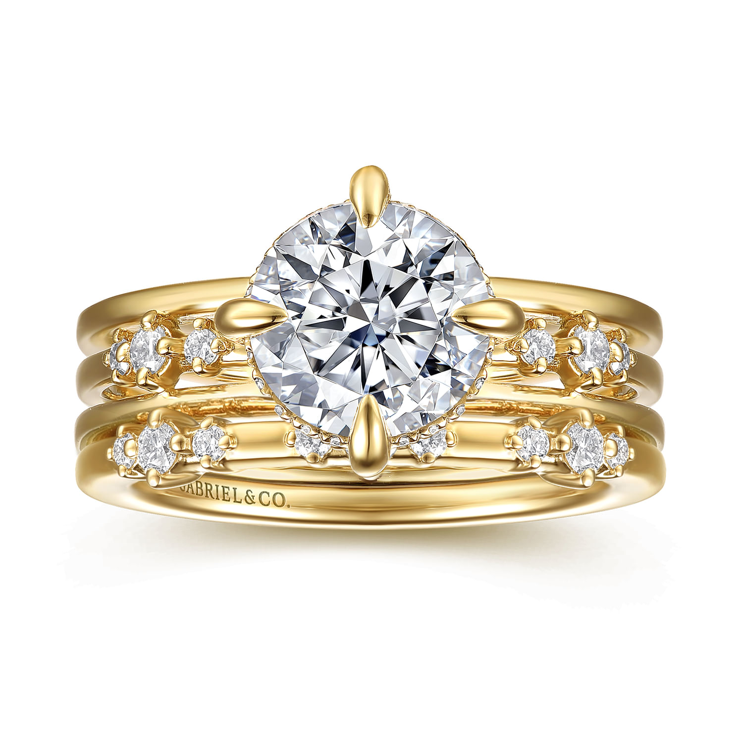 Everlasting - 14K Yellow Gold Compass Prong Round Diamond Engagement Ring - 0.17 ct - Shot 4
