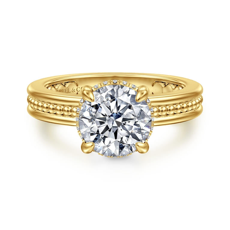 Eniko - 14K Yellow Gold Compass Prong Round Diamond Engagement Ring - 0.08 ct - Shot 1
