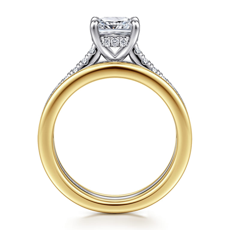 Feah - 14K Yellow-White Gold Wide Band Cushion Cut Diamond Engagement Ring - 0.4 ct - Shot 2