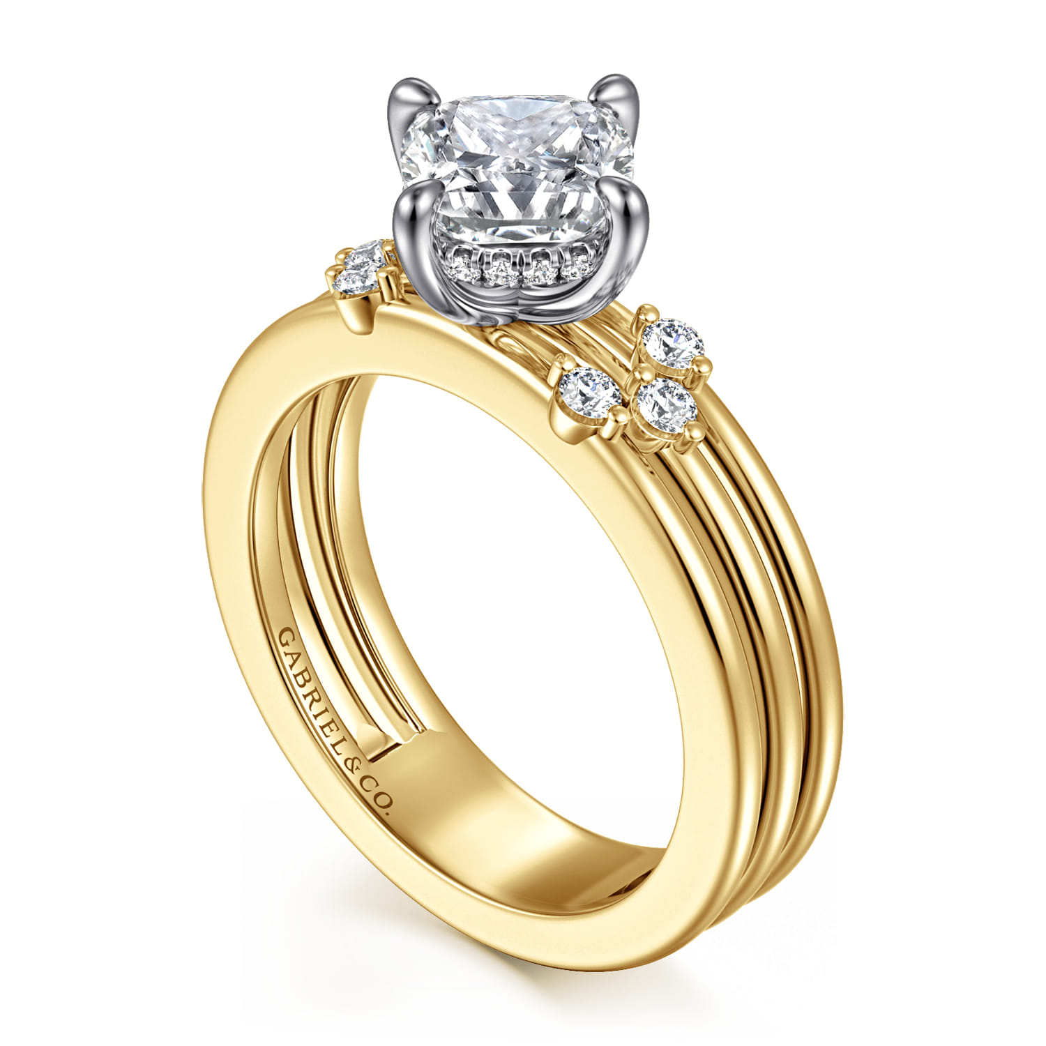 Editta - 14K White-Yellow Gold Compass Prong Cushion Cut Diamond Engagement Ring - 0.21 ct - Shot 3