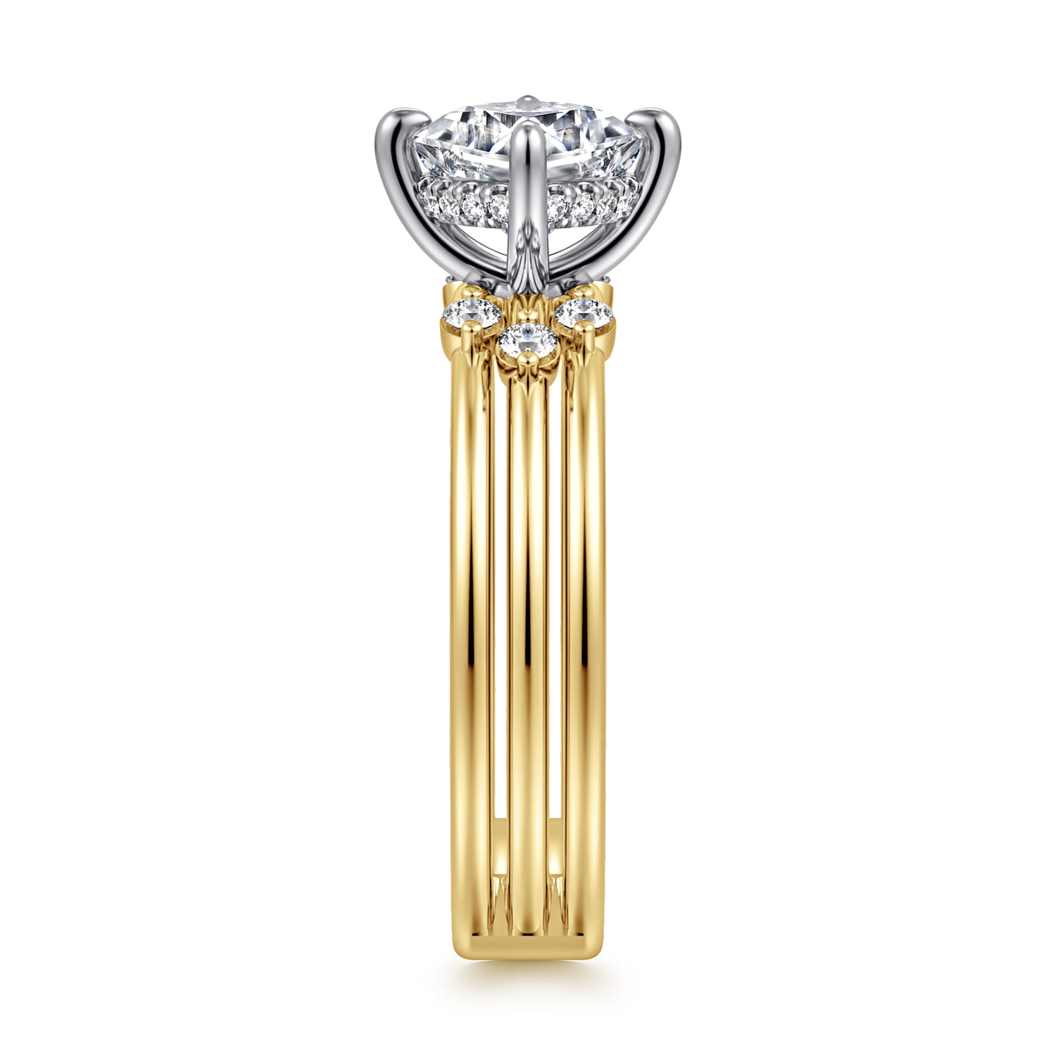 Editta - 14K White-Yellow Gold Compass Prong Cushion Cut Diamond Engagement Ring - 0.21 ct - Shot 4