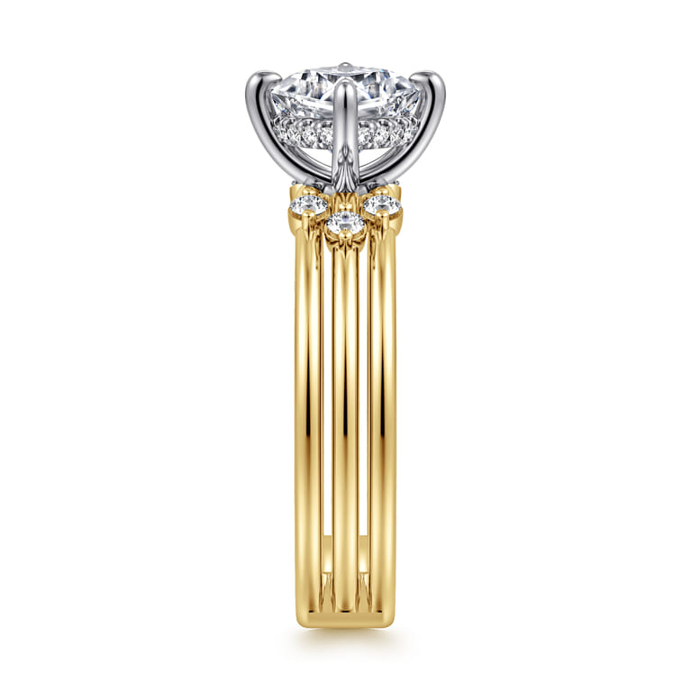 Editta - 14K White-Yellow Gold Compass Prong Cushion Cut Diamond Engagement Ring - 0.21 ct - Shot 4