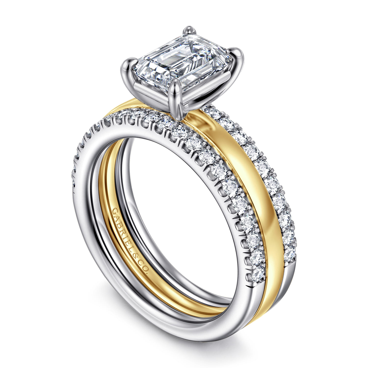 Reba - 14K White-Yellow Gold Emerald Cut Diamond Engagement Ring - 0.5 ct - Shot 3