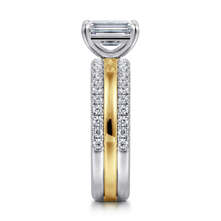 Reba - 14K White-Yellow Gold Emerald Cut Diamond Engagement Ring - 0.5 ct - Shot 4