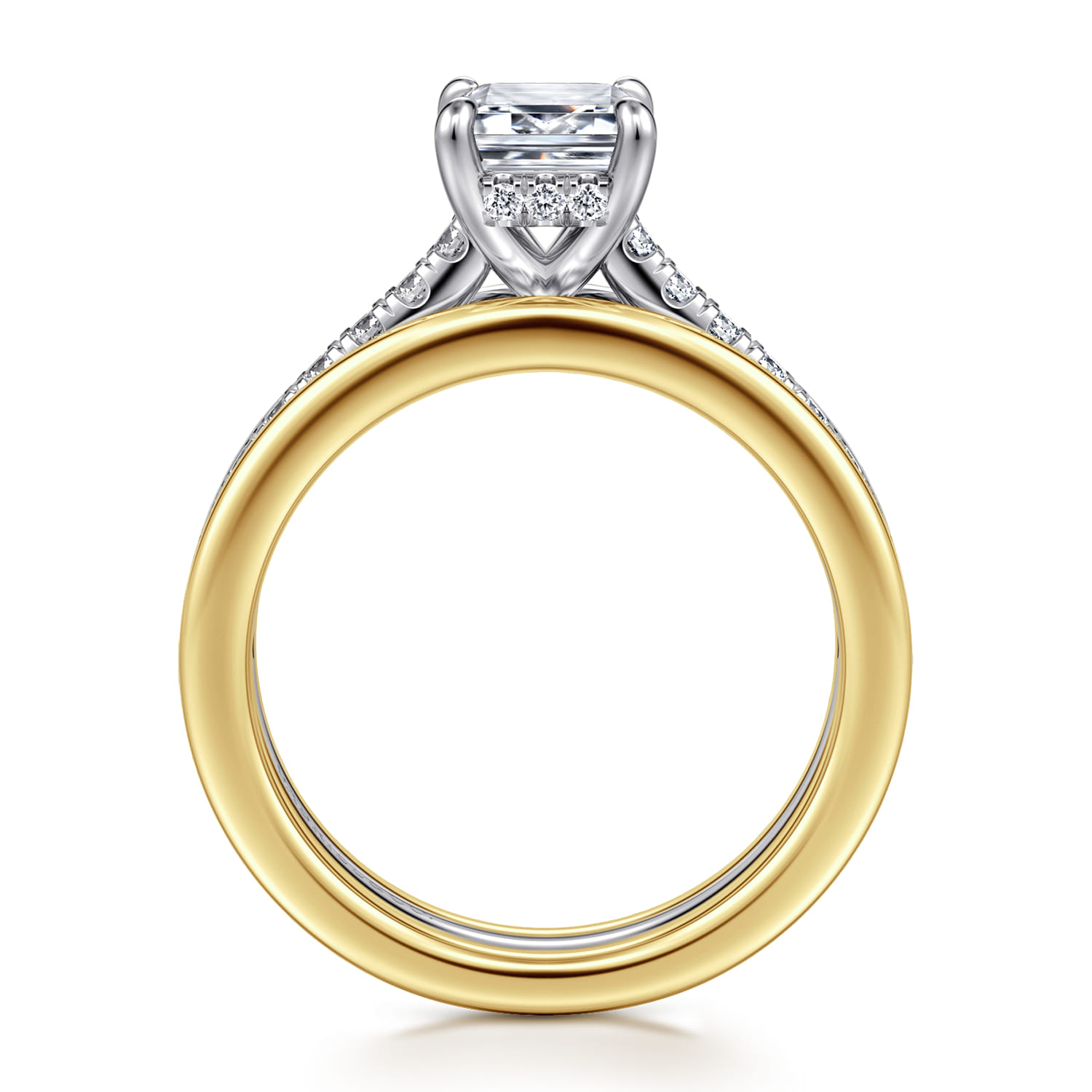 Feah - 14K Yellow-White Gold Wide Band Emerald Cut Diamond Engagement Ring - 0.4 ct - Shot 2