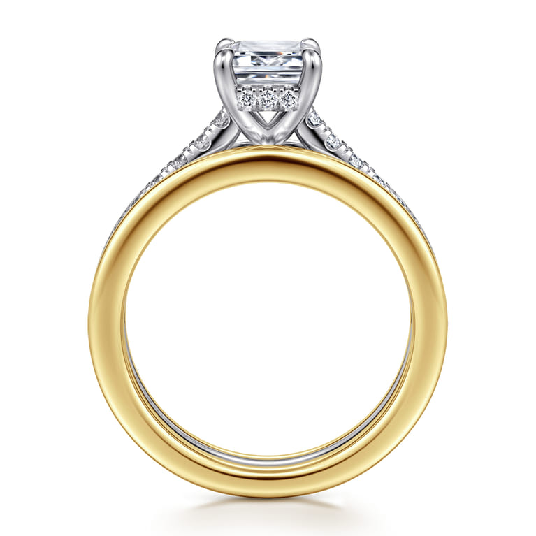 Feah - 14K Yellow-White Gold Wide Band Emerald Cut Diamond Engagement Ring - 0.4 ct - Shot 2