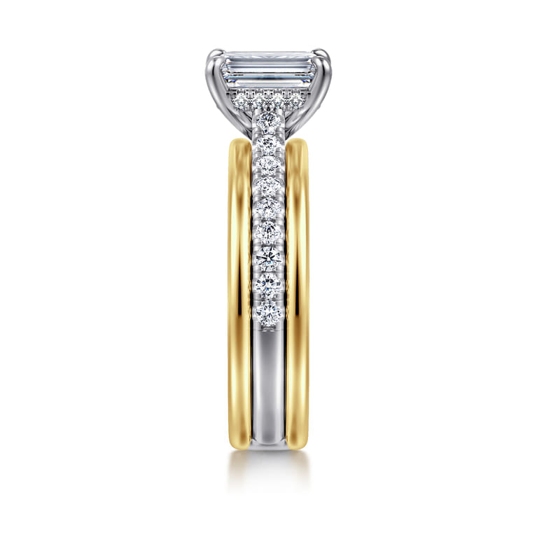 Feah - 14K Yellow-White Gold Wide Band Emerald Cut Diamond Engagement Ring - 0.4 ct - Shot 4