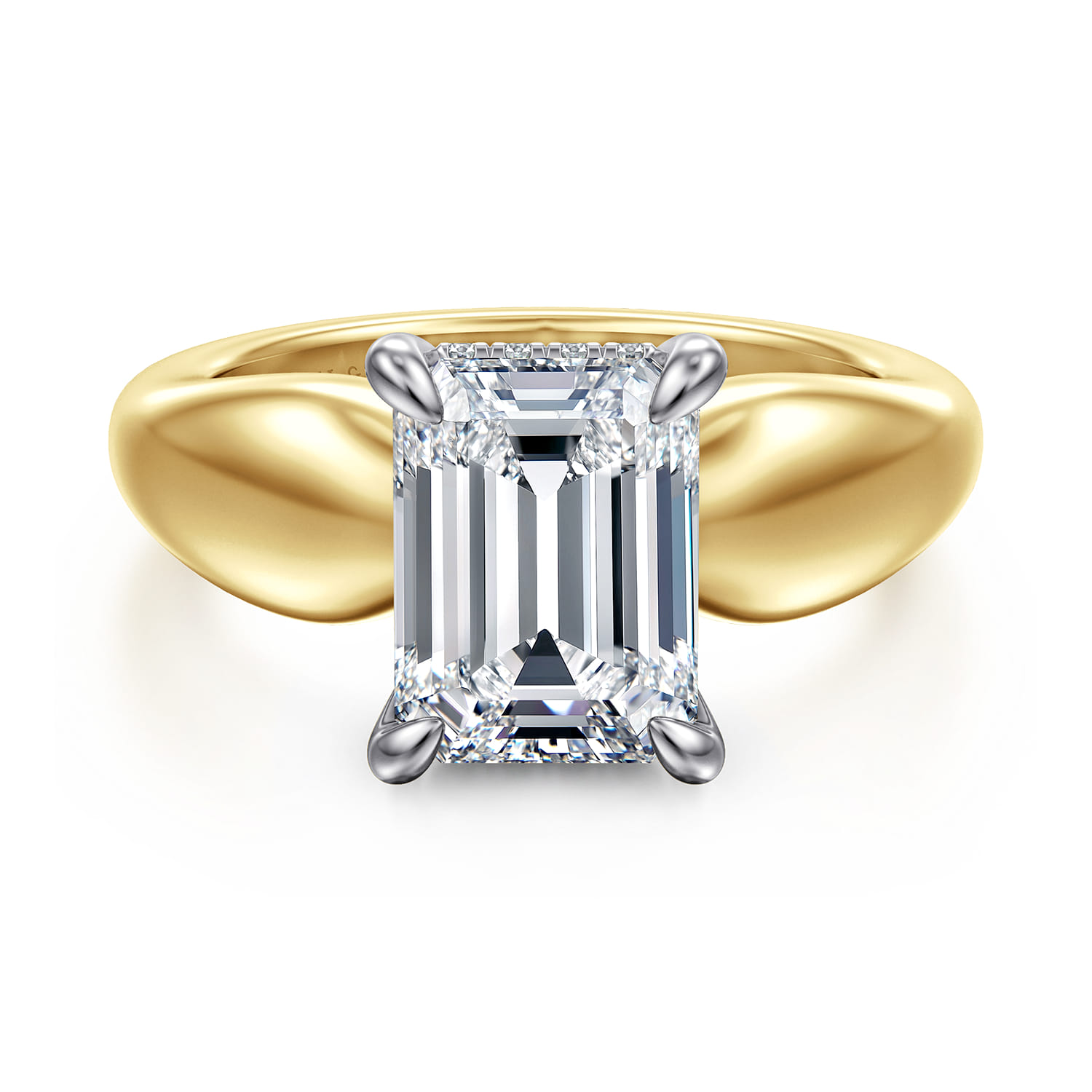 Raven - 14K White-Yellow Gold Emerald Cut Diamond Engagement Ring - 0.11 ct - Shot 1