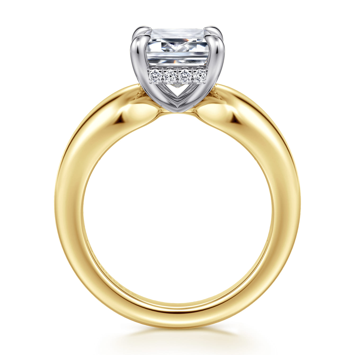 Raven - 14K White-Yellow Gold Emerald Cut Diamond Engagement Ring - 0.11 ct - Shot 2