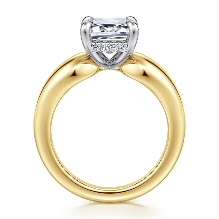 Raven - 14K White-Yellow Gold Emerald Cut Diamond Engagement Ring - 0.11 ct - Shot 2