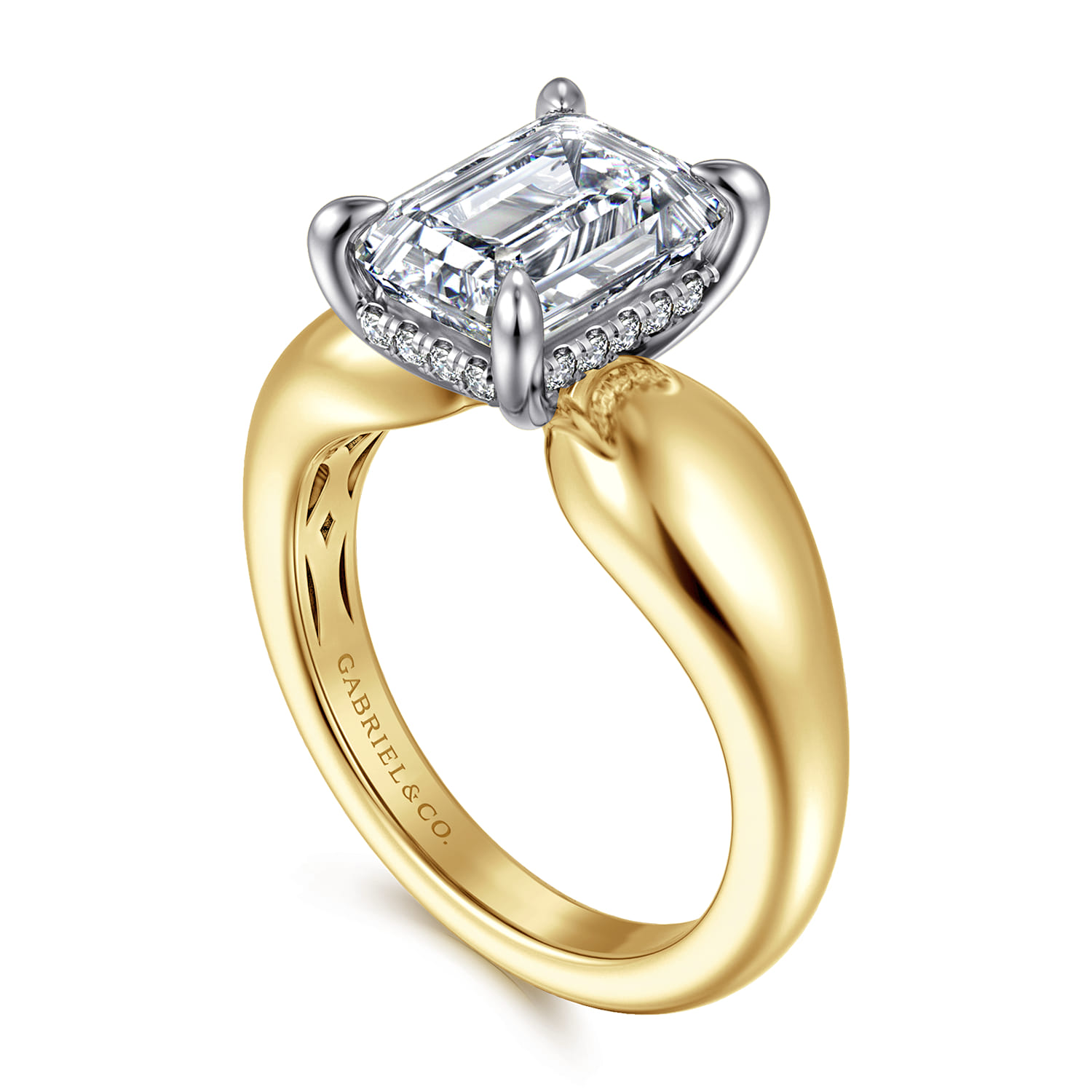 Raven - 14K White-Yellow Gold Emerald Cut Diamond Engagement Ring - 0.11 ct - Shot 3