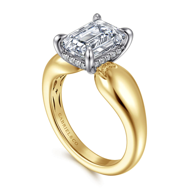 Raven - 14K White-Yellow Gold Emerald Cut Diamond Engagement Ring - 0.11 ct - Shot 3