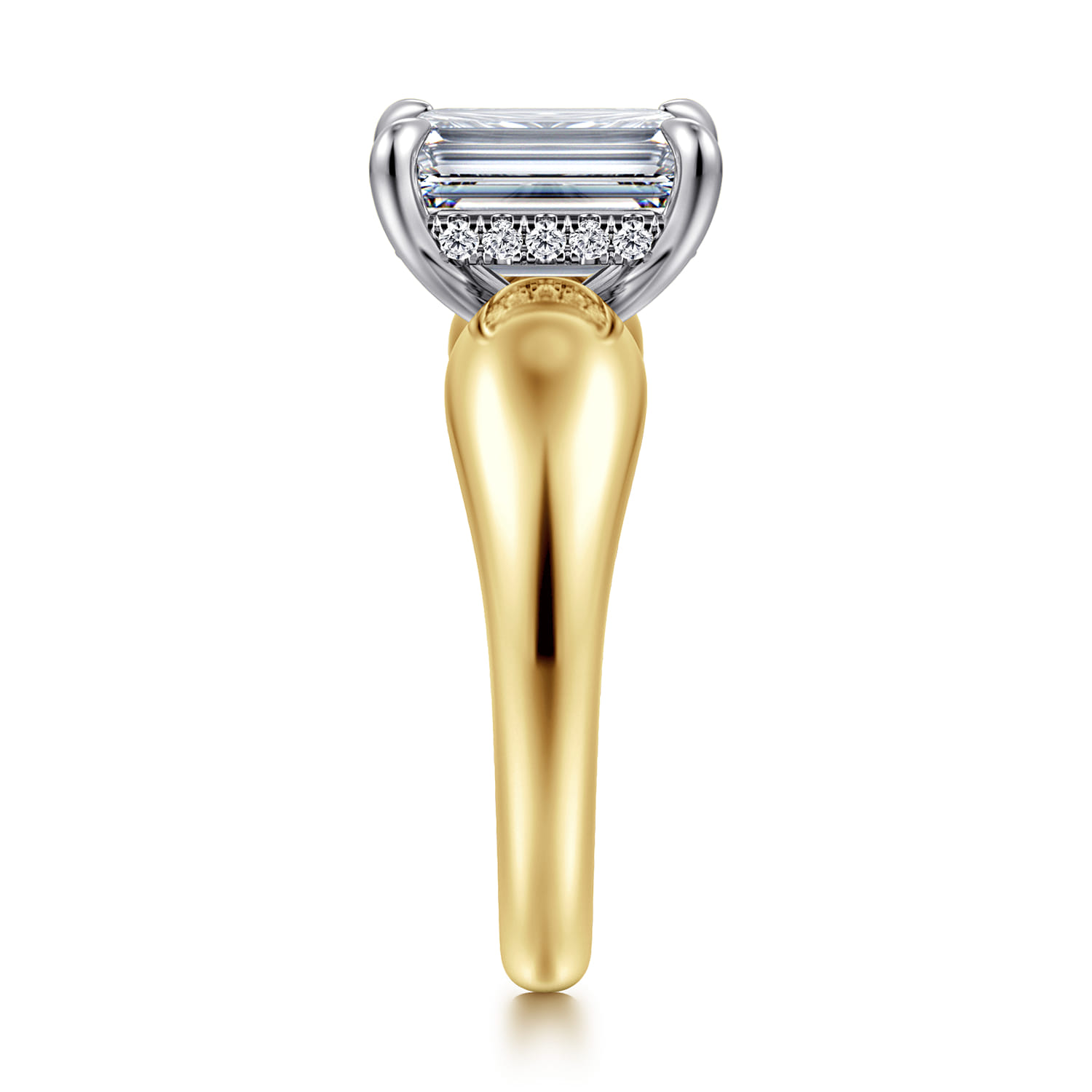 Raven - 14K White-Yellow Gold Emerald Cut Diamond Engagement Ring - 0.11 ct - Shot 4