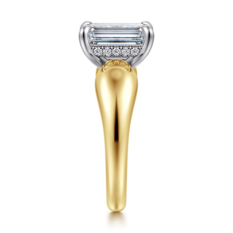 Raven - 14K White-Yellow Gold Emerald Cut Diamond Engagement Ring - 0.11 ct - Shot 4