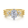 Editta - 14K White-Yellow Gold Compass Prong Emerald Cut Diamond Engagement Ring - 0.21 ct