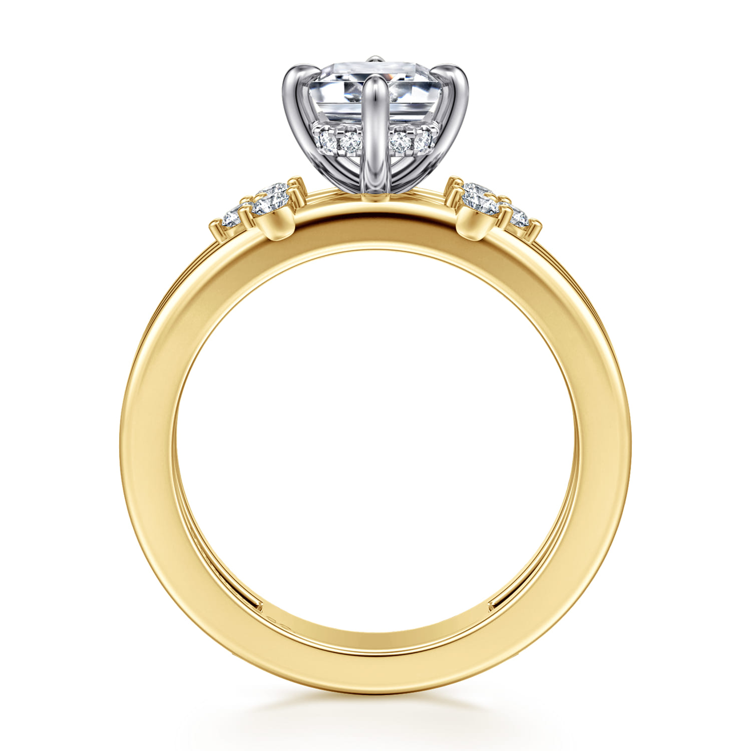 Editta - 14K White-Yellow Gold Compass Prong Emerald Cut Diamond Engagement Ring - 0.21 ct - Shot 2