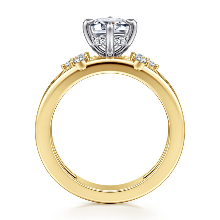Editta - 14K White-Yellow Gold Compass Prong Emerald Cut Diamond Engagement Ring - 0.21 ct - Shot 2