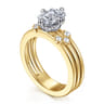 Editta - 14K White-Yellow Gold Compass Prong Emerald Cut Diamond Engagement Ring - 0.21 ct