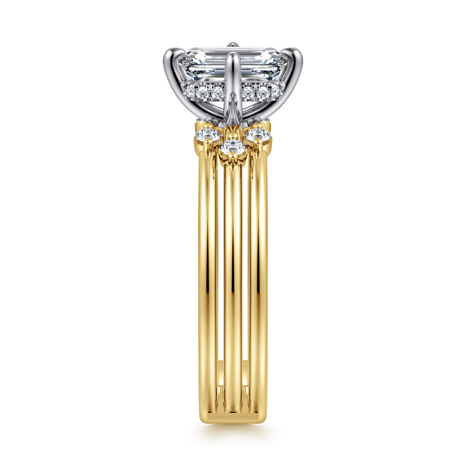 Editta - 14K White-Yellow Gold Compass Prong Emerald Cut Diamond Engagement Ring - 0.21 ct - Shot 4