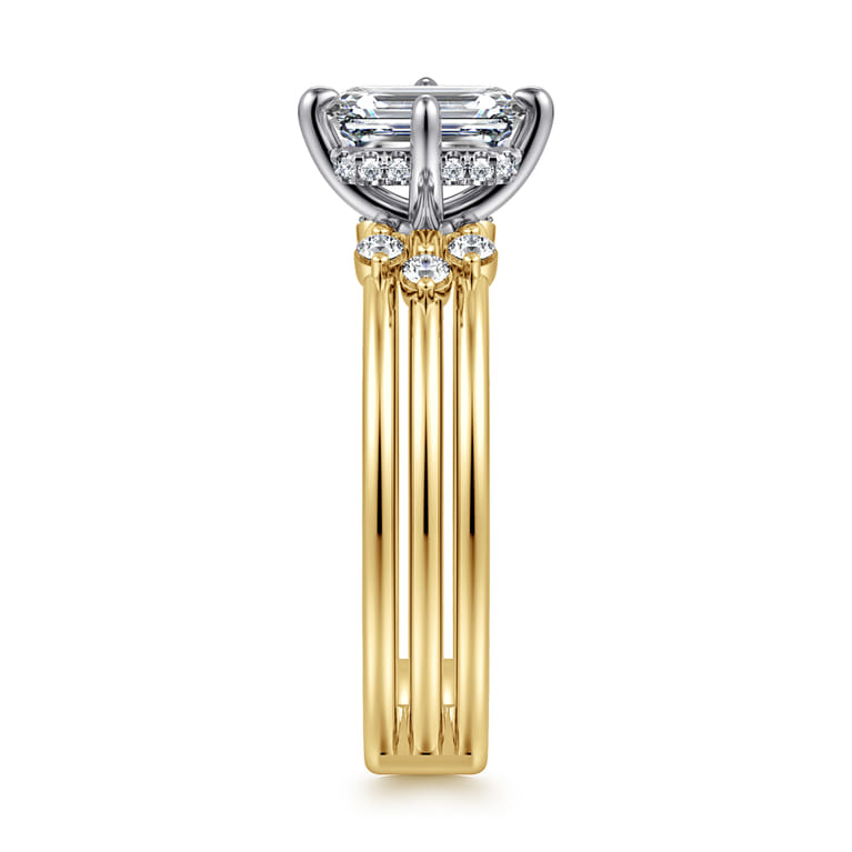 Editta - 14K White-Yellow Gold Compass Prong Emerald Cut Diamond Engagement Ring - 0.21 ct - Shot 4
