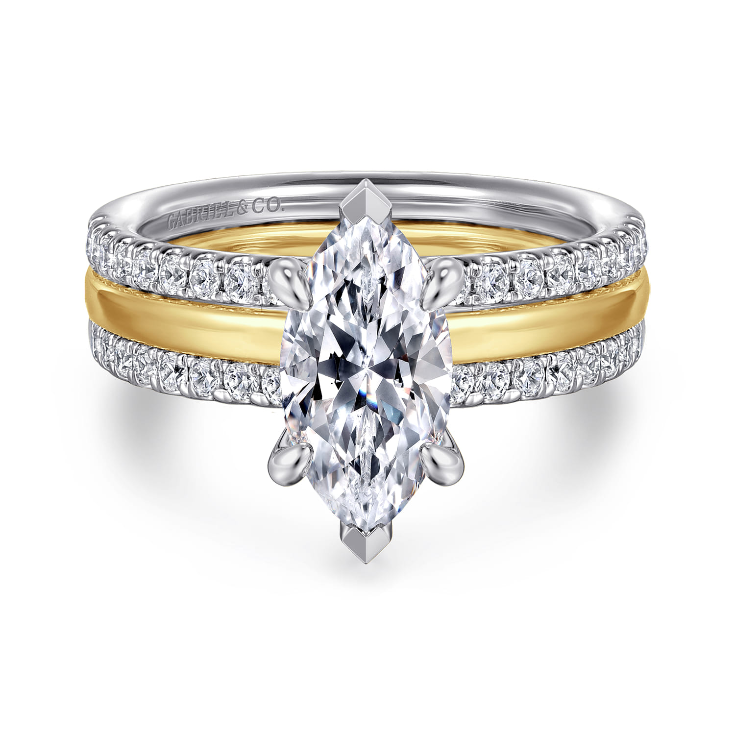 Reba - 14K White-Yellow Gold Marquise Shape Diamond Engagement Ring - 0.5 ct - Shot 1