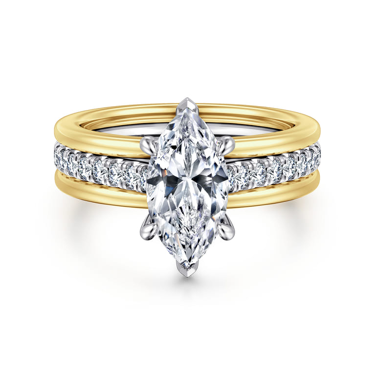 Feah - 14K Yellow-White Gold Wide Band Marquise Shape Diamond Engagement Ring - 0.4 ct - Shot 1