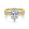 Feah - 14K Yellow-White Gold Wide Band Marquise Shape Diamond Engagement Ring - 0.4 ct