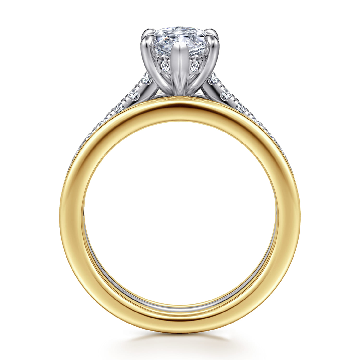 Feah - 14K Yellow-White Gold Wide Band Marquise Shape Diamond Engagement Ring - 0.4 ct - Shot 2
