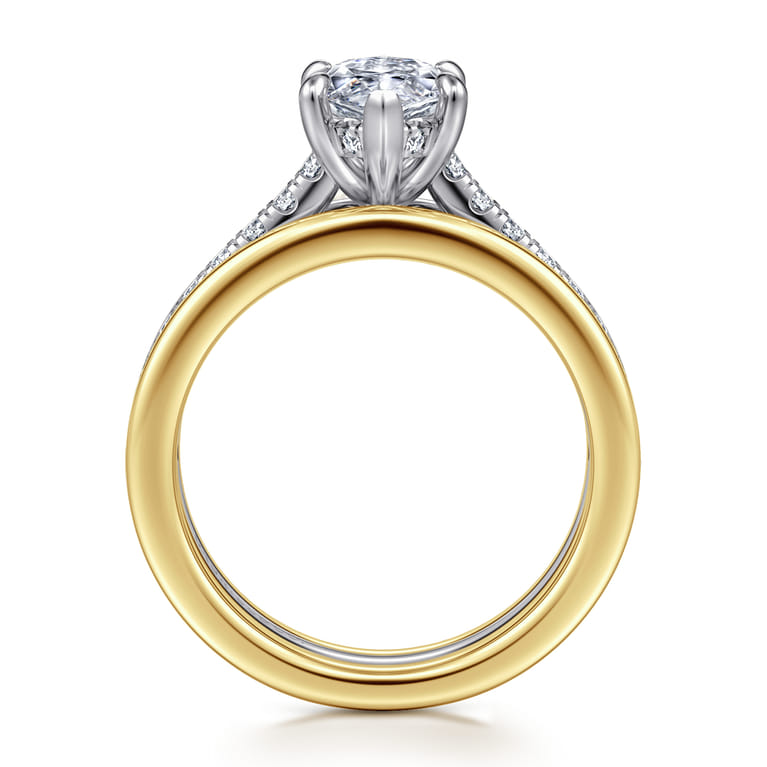 Feah - 14K Yellow-White Gold Wide Band Marquise Shape Diamond Engagement Ring - 0.4 ct - Shot 2