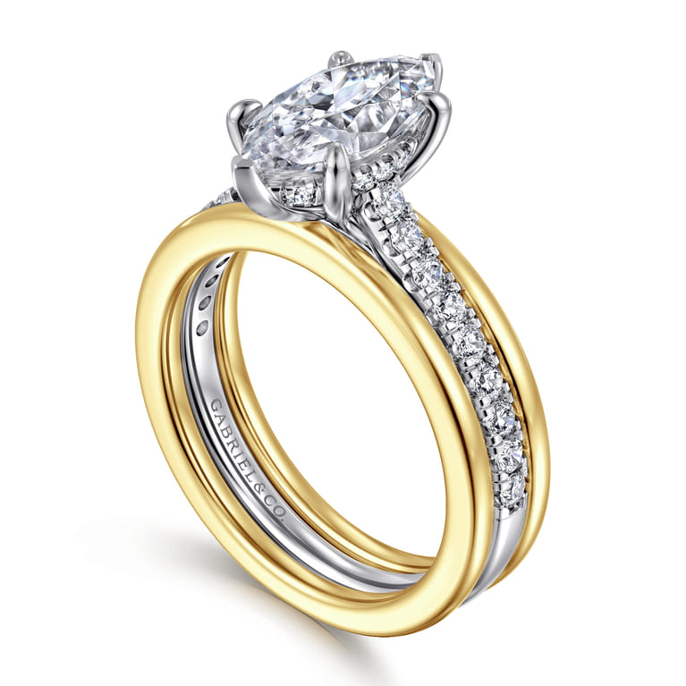 Feah - 14K Yellow-White Gold Wide Band Marquise Shape Diamond Engagement Ring - 0.4 ct - Shot 3