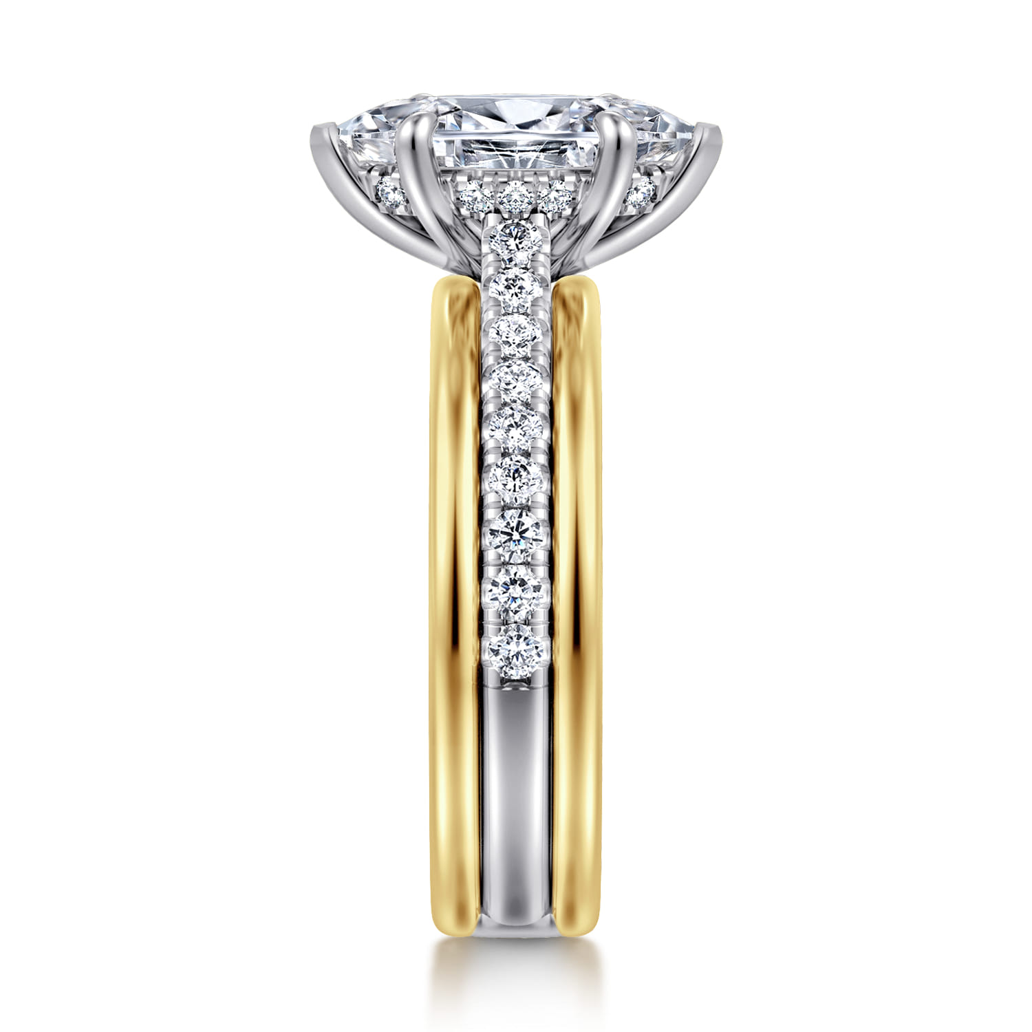 Feah - 14K Yellow-White Gold Wide Band Marquise Shape Diamond Engagement Ring - 0.4 ct - Shot 4