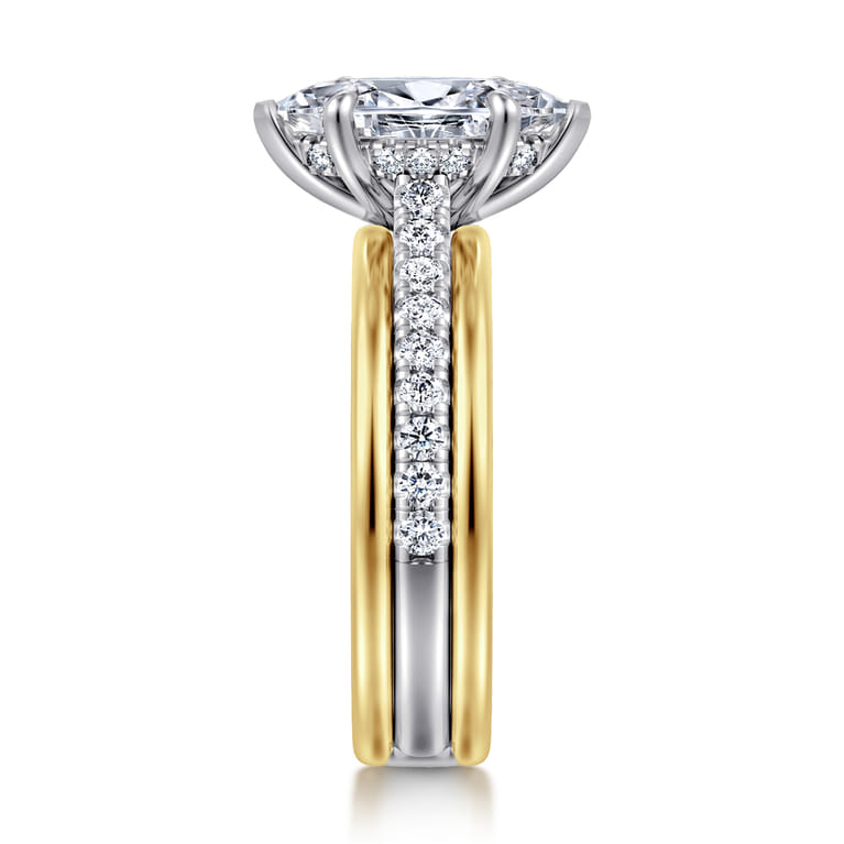 Feah - 14K Yellow-White Gold Wide Band Marquise Shape Diamond Engagement Ring - 0.4 ct - Shot 4