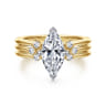 Editta - 14K White-Yellow Gold Compass Prong Marquise Shape Diamond Engagement Ring - 0.21 ct